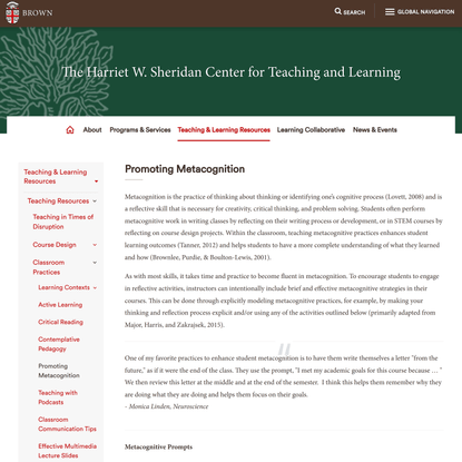 Promoting Metacognition | Sheridan Center | Brown University