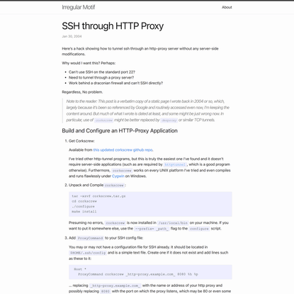 SSH through HTTP Proxy | Irregular Motif