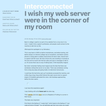 I wish my web server were in the corner of my room (Interconnected)