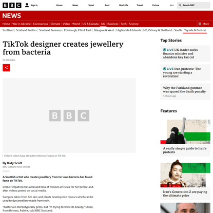 TikTok designer creates jewellery from bacteria - BBC News