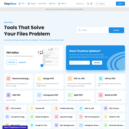 Free PDF, Video, Image &amp; Other Online Tools - TinyWow