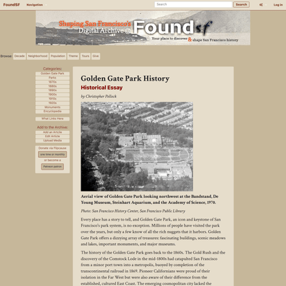 Golden Gate Park History - FoundSF