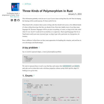 Three Kinds of Polymorphism in Rust | Brandon’s Website