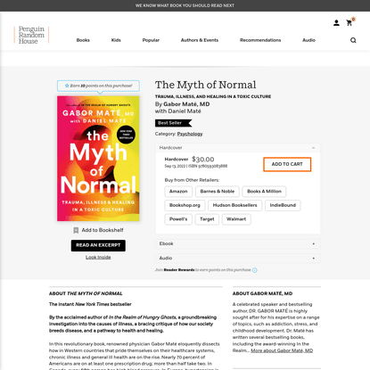 The Myth of Normal, by Gabor Maté (2022), MD: 9780593083888 | PenguinRandomHouse.com: Books
