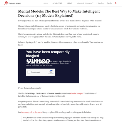 Mental Models: The Best Way to Make Intelligent Decisions (113 Models Explained)