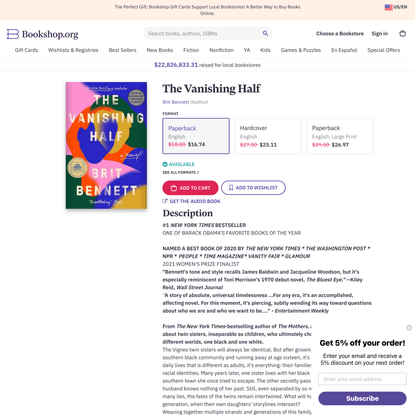 The Vanishing Half a book by Brit Bennett