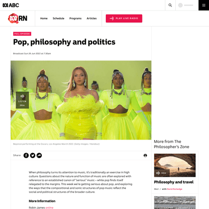 Pop, philosophy and politics - ABC Radio National