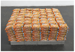 Sable Elyse Smith
Spread, 2018
343 packs of chicken flavor Ramen, thirty-two bricks
10 1/2 × 30 1/2 × 29 1/2 in | 26.7 × 77.5 × 74.9 cm