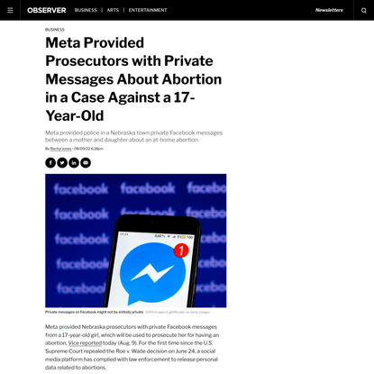 Meta Provided Prosecutors with Private Messages About Abortion in a Case Against a 17-Year-Old