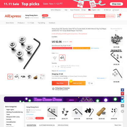 2.06US $ 25% OFF|Heavy Duty Cnc Stainless Steel T8 Torx Screws Bolts Kit With Wrench Key Tool Replacement For 1911 Grips Mod...