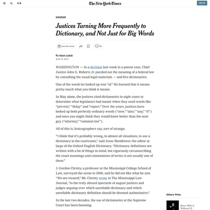Justices Turning More Frequently to Dictionary, and Not Just for Big Words (Published 2011)