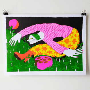 In love with this print we just finished for our friend @uncletaltal 🍅 4-color #risograph in Kells, Yellow, Pink, Black