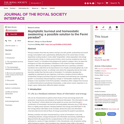 Asymptotic burnout and homeostatic awakening: a possible solution to the Fermi paradox? | Journal of The Royal Society Inter...