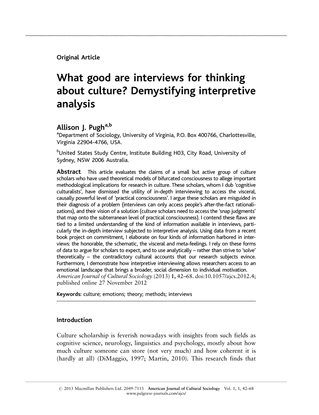 (Pugh 2013)What good are interviews for thinking about culture? Demystifying interpretive analysis