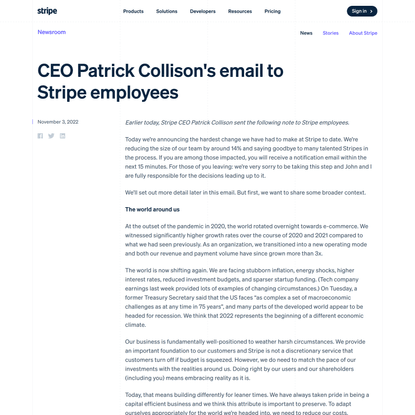 CEO Patrick Collison's email to Stripe employees
