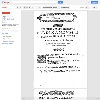 Vlissis Aldrovandi ... Monstrorum historia, cum Paralipomenis historiae omnium animalium