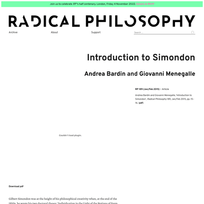Andrea Bardin and Giovanni Menegalle · Introduction to Simondon (2015)