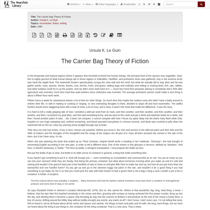The Carrier Bag Theory of Fiction