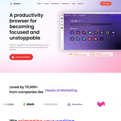 Sidekick : download fast and secure browser for work. Remove tab clutter and be more productive!