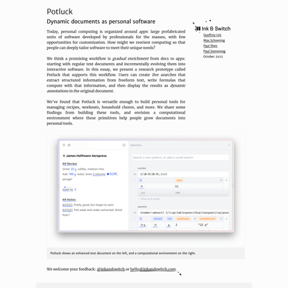 Potluck: Dynamic documents as personal software