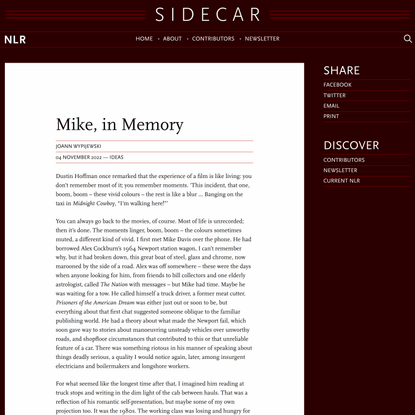 JoAnn Wypijewski, Mike, in Memory — Sidecar