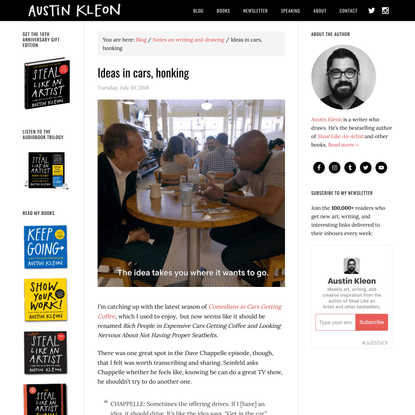 Ideas in cars, honking - Austin Kleon