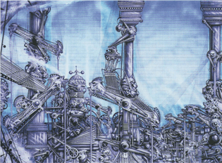 Ian Miller's original cover art for the first English edition of William Gibson and Bruce Sterling's The Difference Engine (Gollancz, 1990)