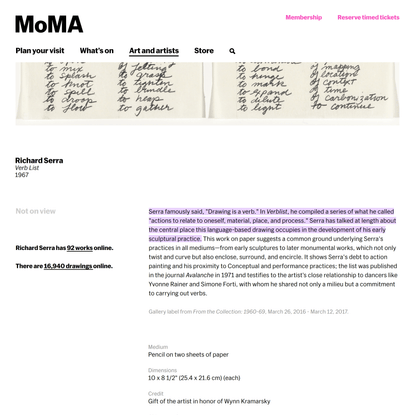 Richard Serra. Verb List. 1967 | MoMA