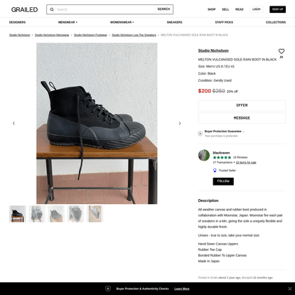 Studio Nicholson MELTON VULCANISED SOLE RAIN BOOT IN BLACK | Grailed