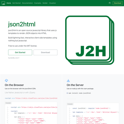 json2html • lightning fast HTML templating for native js, node.js &amp; jquery
