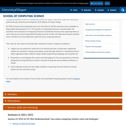 University of Glasgow - Schools - School of Computing Science - Research - Research themes - Low carbon and sustainable comp...