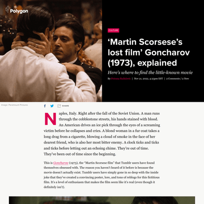 ‘Martin Scorsese’s lost film’ Goncharov (1973), explained