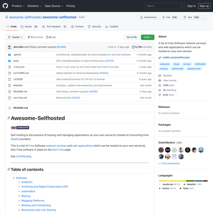 GitHub - awesome-selfhosted/awesome-selfhosted: A list of Free Software network services and web applications which can be h...