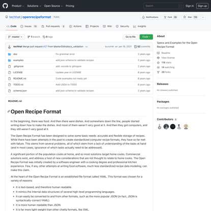 GitHub - techhat/openrecipeformat: Specs and Examples for the Open Recipe Format