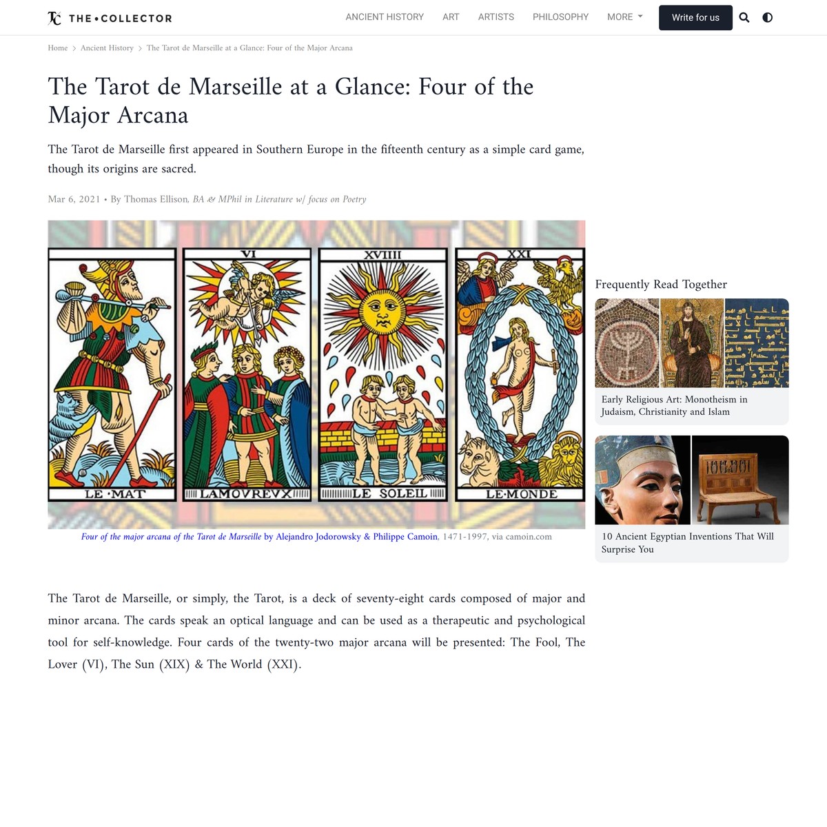 The Tarot de Marseille at a Glance: Four of the Major Arcana
