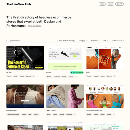 The Headless Club - A curated selection of the best headless ecommerce stores.