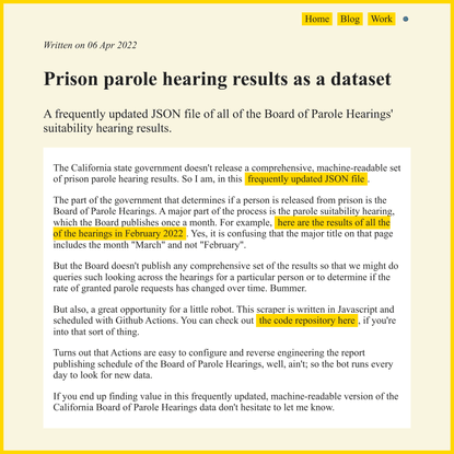 Prison parole hearing results as a dataset