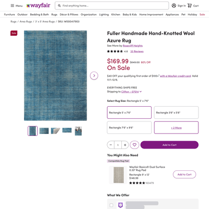 Fuller Handmade Hand-Knotted Wool Azure Rug