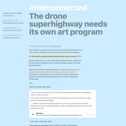 The drone superhighway needs its own art program (Interconnected)