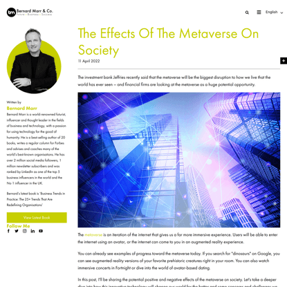 The Effects Of The Metaverse On Society | Bernard Marr