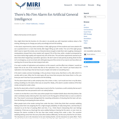 There’s No Fire Alarm for Artificial General Intelligence - Machine Intelligence Research Institute