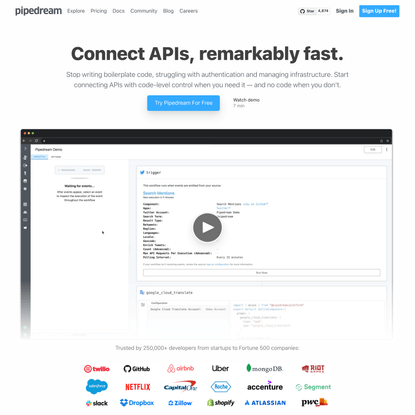 Connect APIs, Remarkably Fast - Pipedream