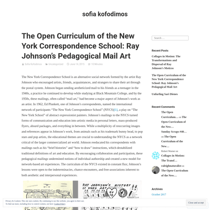 The Open Curriculum of the New York Correspondence School: Ray Johnson's Pedagogical Mail Art