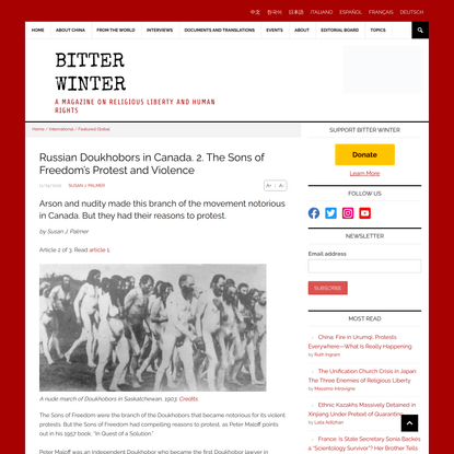 Russian Doukhobors in Canada. 2. The Sons of Freedom’s Protest and Violence