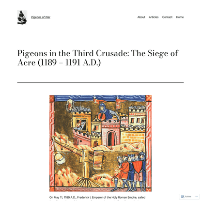 Pigeons in the Third Crusade: The Siege of Acre (1189 – 1191 A.D.)