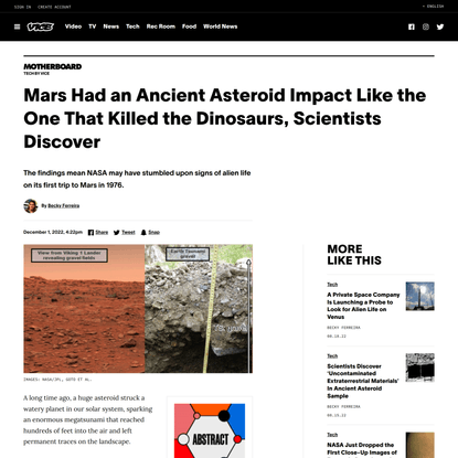 Mars Had an Ancient Asteroid Impact Like the One That Killed the Dinosaurs, Scientists Discover