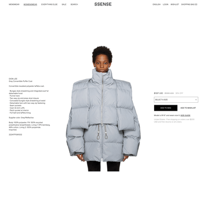 Gray Convertible Puffer Coat by Dion Lee on Sale