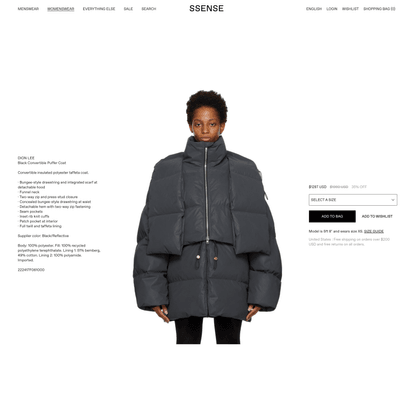 Black Convertible Puffer Coat by Dion Lee on Sale