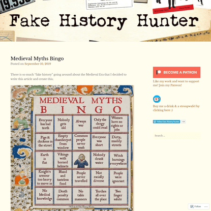 Medieval Myths Bingo