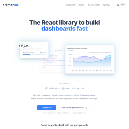 Tremor – The React library to build dashboards fast